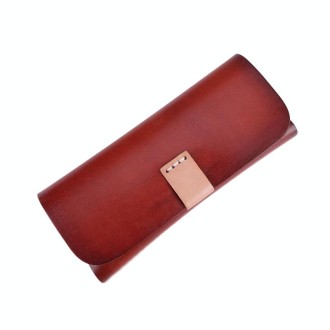 K064 Multifunctional Vegetable Tanned Leather Glasses Storage Box(Red Brown)