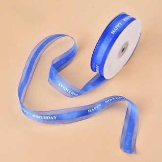 English Letter Colored Printed Ribbons Gift Bouquet Ribbons Bowknot Flowers Packaging Ribands , Size: 45m x 2.5cm(Blue)