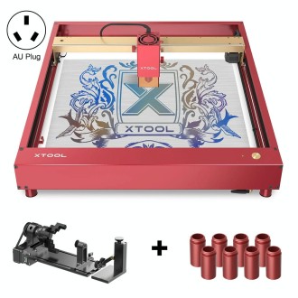 XTOOL D1 Pro-20W High Accuracy DIY Laser Engraving & Cutting Machine + Rotary Attachment + Raiser Kit, Plug Type:AU Plug(Golden 