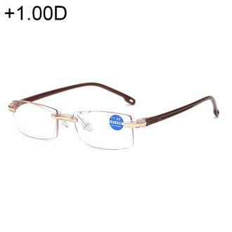 Rimless Anti Blue-ray Blue Film Lenses Presbyopic Glasses, +1.00D(Brown)