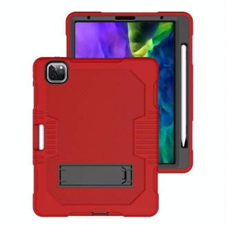 For iPad Pro 12.9 inch (2018/2020) Contrast Color Robot Shockproof Silicone + PC Protective Tablet Case with Holder(Red Black)