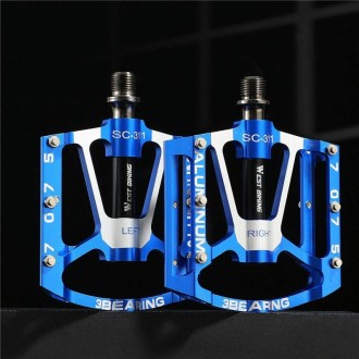 1pair WEST BIKING YP0802083 Mountain Bike Aluminum Alloy Pedal Lightweight Bearing Foot Pedal(Blue)