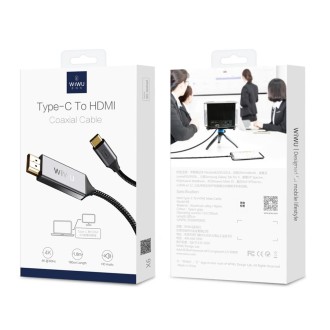 WIWU X9 USB-C/Type-C to HDMI Male Coaxial Cable Adapter, Length：1.8m