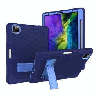 For iPad Pro 12.9 inch (2018/2020) Contrast Color Robot Shockproof Silicone + PC Protective Tablet Case with Holder(Navy Blue)