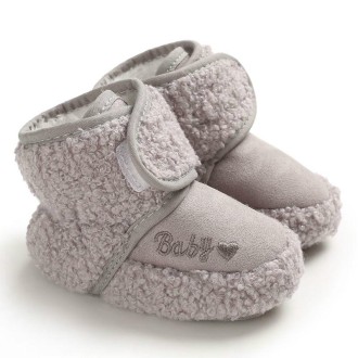 Newborn Baby 0-1 Years Old in Autumn and Winter Keep Warm Soft Bottom Toddler Shoes, Size:Inner Length 12cm(Gray)