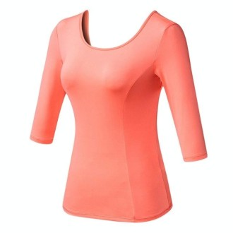 Back Cross Medium-length Sleeve Yoga Sportswear For Ladies (Color:Orange Pink Size:XL)