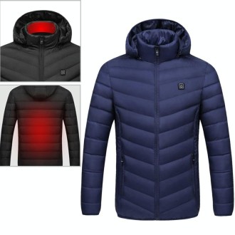 USB Heated Smart Constant Temperature Hooded Warm Coat for Men and Women (Color:Dark Blue Size:S)