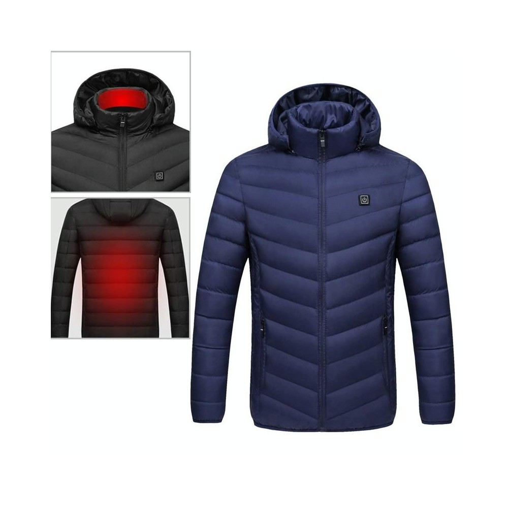 USB Heated Smart Constant Temperature Hooded Warm Coat for Men and Women (Color:Dark Blue Size:S)