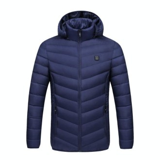 USB Heated Smart Constant Temperature Hooded Warm Coat for Men and Women (Color:Dark Blue Size:S)