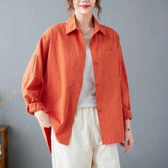 Solid Color Loose Casual Shirt (Color:Orange Size:XXXL)