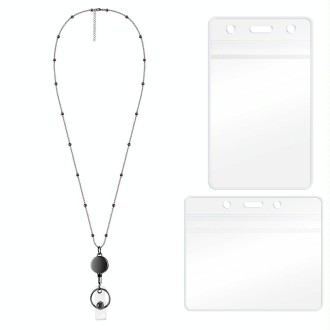 QD-2451 Multifunctional Metal Bead Chain Retractable Pulling Buckle ID Card Holder(Black)