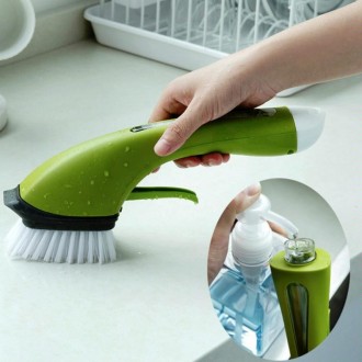 Long Handle Pot Brushes Automatically Add Dishwashing Detergent Tiles Water Spray Cleaning Brushes(Green)