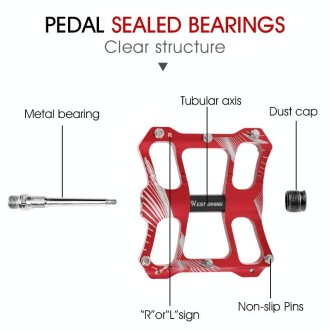 WEST BIKING YP0802080 Bicycle Aluminum Alloy Pedal Riding Foot Pedal Bicycle Accessories(Red)