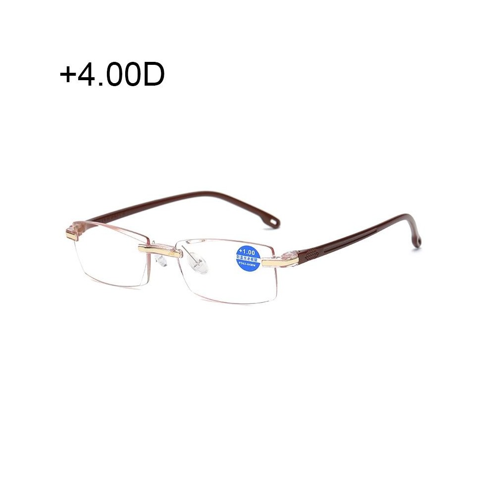 Rimless Anti Blue-ray Blue Film Lenses Presbyopic Glasses, +4.00D(Brown)