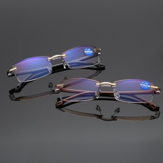 Rimless Anti Blue-ray Blue Film Lenses Presbyopic Glasses, +4.00D(Brown)