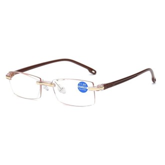 Rimless Anti Blue-ray Blue Film Lenses Presbyopic Glasses, +4.00D(Brown)