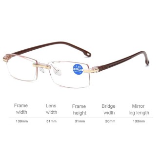 Rimless Anti Blue-ray Blue Film Lenses Presbyopic Glasses, +4.00D(Brown)