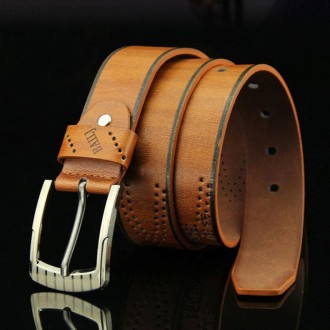 Dandali DC131 Pin Buckle Belt Casual Retro Cutout Men Belt, Length (cm): 95-115cm(Coffee)