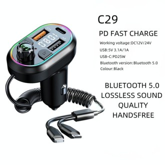 C29 Car Bluetooth 5.0 FM Transmitter  Car MP3 Player Fast Charge U Disk Lossless Music Player