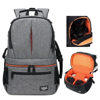 Large Capacity Waterproof Backpack Travel Shoulders Camera Bags(Gray Matte Inner Orange)