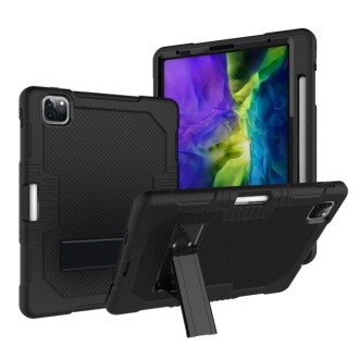 For iPad Pro 12.9 inch (2018/2020) Contrast Color Robot Shockproof Silicone + PC Protective Tablet Case with Holder(Black)