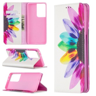 For Samsung Galaxy S21 Ultra 5G Colored Drawing Pattern Invisible Magnetic Horizontal Flip PU Leather Case with Holder & Card Sl