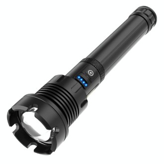 Long Style Micro USB Charging Outdoor Waterproof P90 + COB LED Flashlight, Support Power Display & Telescopic Focusing & 7-level