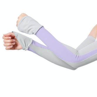 1 Pair Summer Sun Protection Extended Ice Sleeves UV Protection Arm Sleeves, Size: S(Light Gray+Purple)