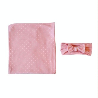 Newborn Baby Dot Pattern Swaddling Scarf Headband(Pink)