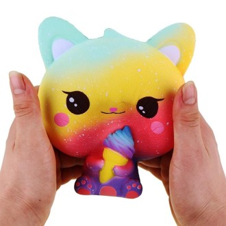 3 PCS Ice Cream Cat Cute Soft Squeeze Scented Toy Gift for Kid Size:11*7*8cm(Orange starry sky)