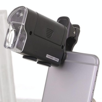 60X-100X Times Phone Microscope Clip Magnifying Jewelry Loupe With LED Light(Black)