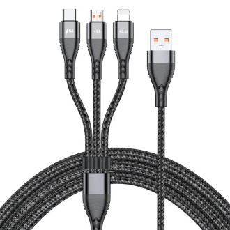 ADC-138 66W 3 in 1 USB to 8 Pin + Micro USB + USB-C / Type-C Fast Charging Braided Data Cable, Cable Length: 1.2m(Black)