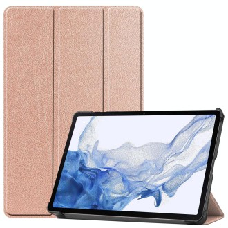 For Samsung Galaxy Tab S9 Custer Pure Color 3-Fold Holder Smart Leather Tablet Case(Rose Gold)