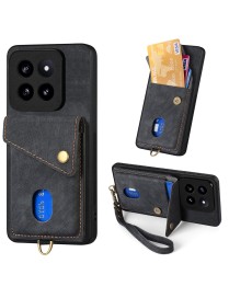 For Xiaomi 14 Pro Retro Card Wallet Fold Leather Phone Case with Strap(Black)