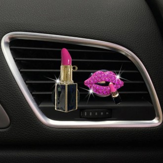 2pcs/Set Lipstick Diamond-Encrusted Car Air Vent Aroma Diffuser Clip(Rose Red)