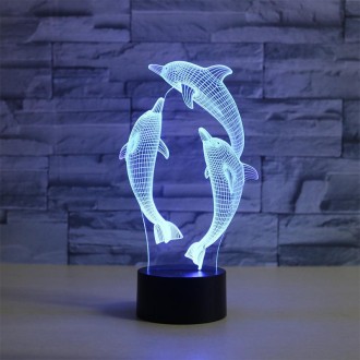 Three Dolphins Shape 3D Colorful LED Vision Light Table Lamp, Charging Touch Version