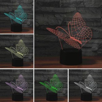 Butterfly Shape 3D Colorful LED Vision Light Table Lamp, Crack Touch Version