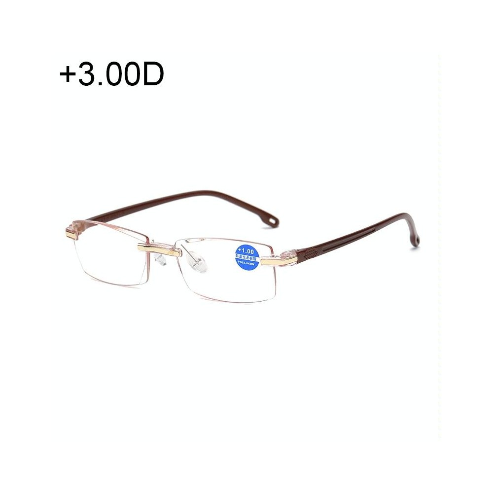 Rimless Anti Blue-ray Blue Film Lenses Presbyopic Glasses, +3.00D(Brown)