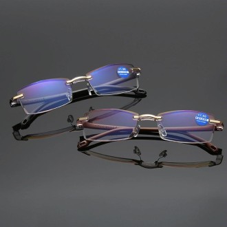 Rimless Anti Blue-ray Blue Film Lenses Presbyopic Glasses, +3.00D(Brown)