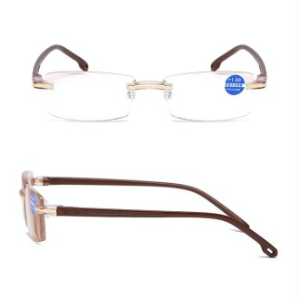 Rimless Anti Blue-ray Blue Film Lenses Presbyopic Glasses, +3.00D(Brown)