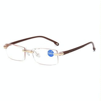 Rimless Anti Blue-ray Blue Film Lenses Presbyopic Glasses, +3.00D(Brown)