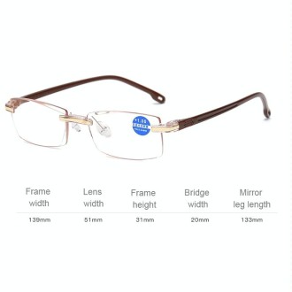 Rimless Anti Blue-ray Blue Film Lenses Presbyopic Glasses, +3.00D(Brown)