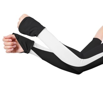 1 Pair Summer Sun Protection Extended Ice Sleeves UV Protection Arm Sleeves, Size: M(Black+White)