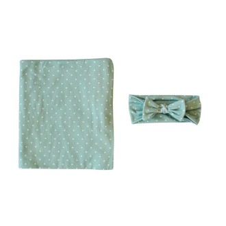 Newborn Baby Dot Pattern Swaddling Scarf Headband(Green)