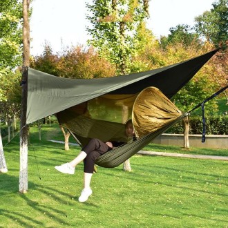 Strut Mosquito Net Hammock Diamond Sunshade Set Outdoor Camping Automatic Quick-Open Anti-Mosquito Hammock Canopy Set(Army Green