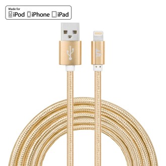 YF-MX04 3m 2.4A MFI Certificated 8 Pin to USB Nylon Weave Style Data Sync Charging Cable(Gold)