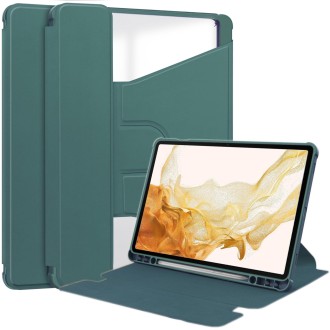 For Samsung Galaxy Tab S9 360 Rotation Transparent Smart Leather Case(Dark Green)