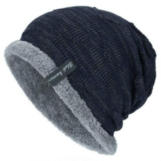 Winter Male Plus Velvet Warm Wool Hat Outdoor Sports Ski Knit Hat, Size:One Size(Navy)