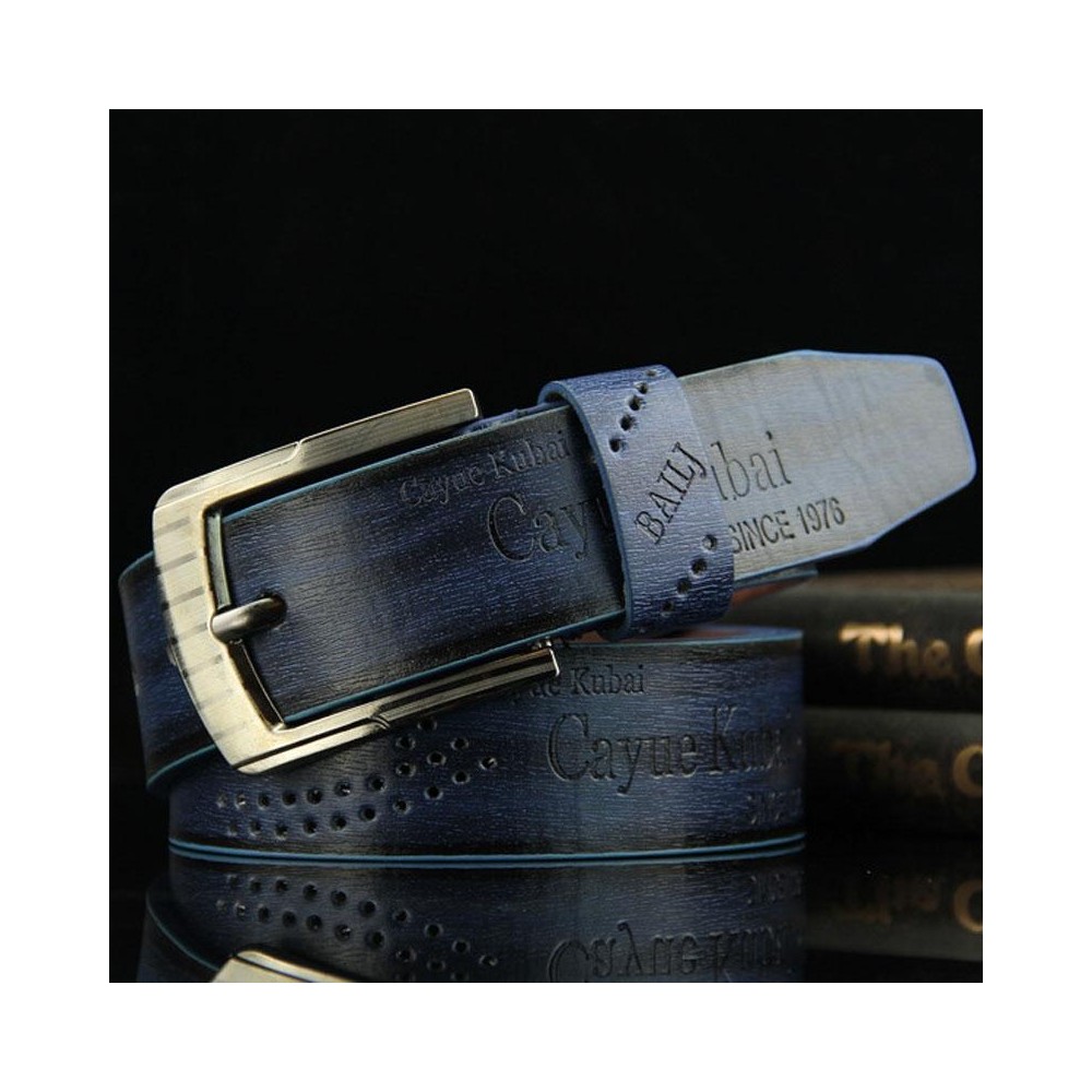 Dandali DC131 Pin Buckle Belt Casual Retro Cutout Men Belt, Length (cm): 95-115cm(Blue)