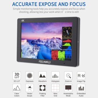 FEELWORLD T7 PLUS 7 inch 3D LUT DSLR Camera Field Monitor with Waveform 4K HDMI Aluminum Housing (Black)